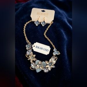 Women's Bey Studio Blue Floral Rhinestone Necklace & Earrings